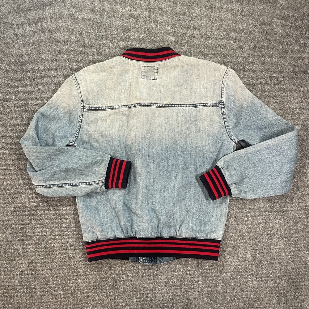 American Eagle Denim Bomber Jacket Size Small Striped Chambray Lightweight Layer - Picture 2 of 10
